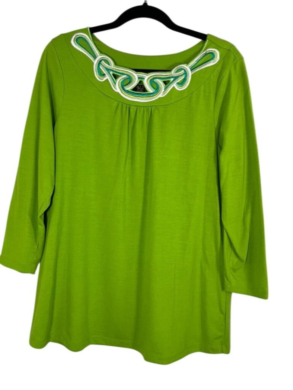 Colorful Bob Mackie Tunic Top Green L Boho Indie Artsy Metallic Classic Lagen
